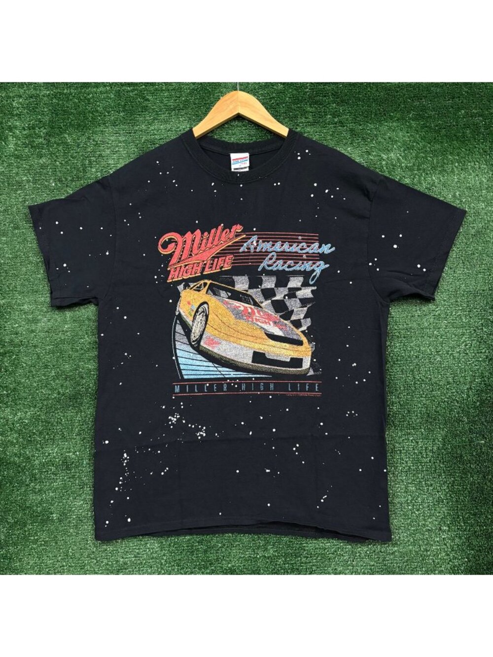 Miller High Life Beer American Racing Paint Splatter T-Shirt Size Medium
